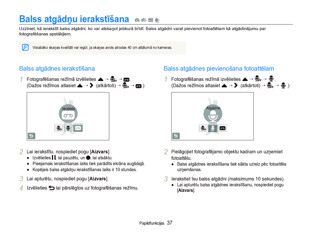 Samsung EC-ST5000BPBRU, EC-ST5000BPARU manual Balss atgādņu ierakstīšana a p s d, Balss atgādnes ierakstīšana 