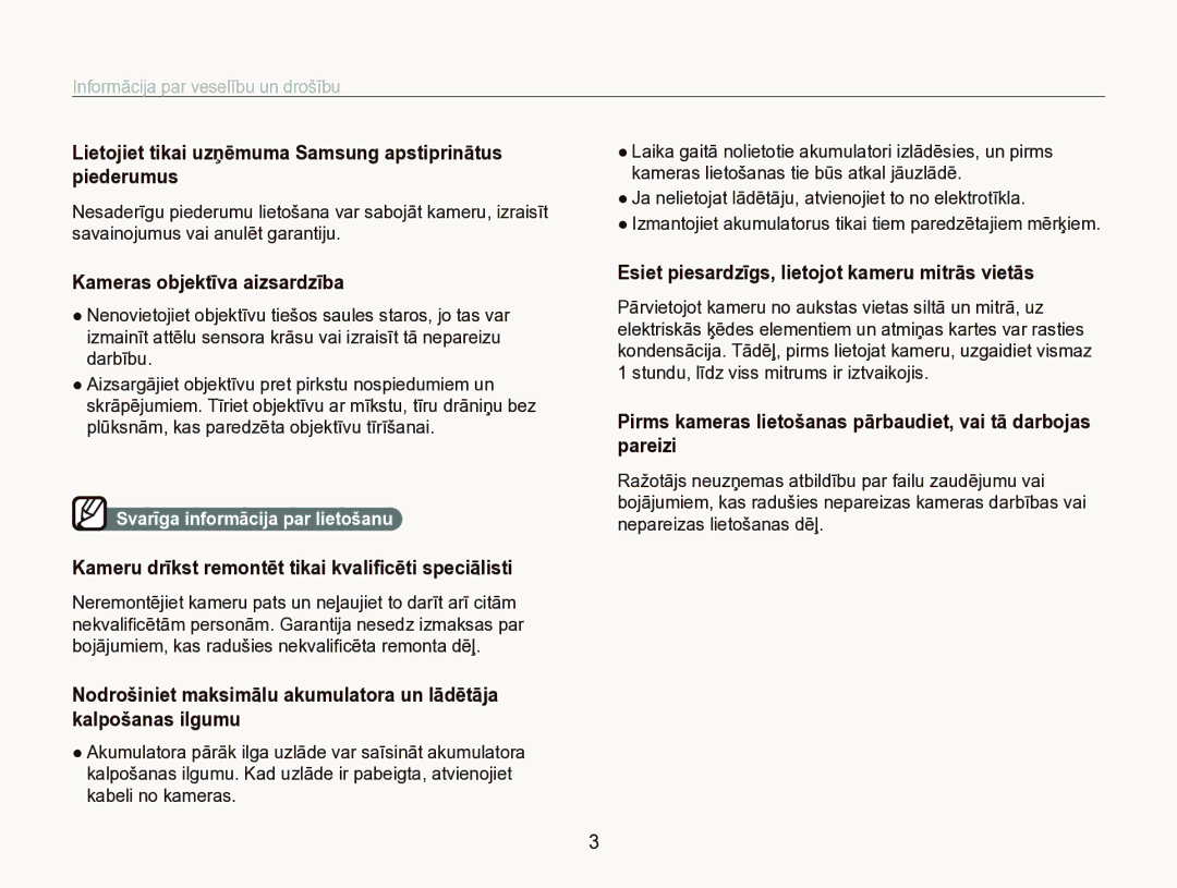 Samsung EC-ST5000BPBRU, EC-ST5000BPARU manual Pirms kameras lietošanas pārbaudiet, vai tā darbojas pareizi 