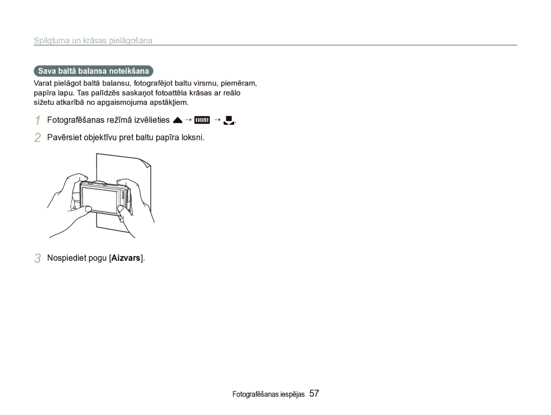 Samsung EC-ST5000BPBRU, EC-ST5000BPARU manual Sava baltā balansa noteikšana 