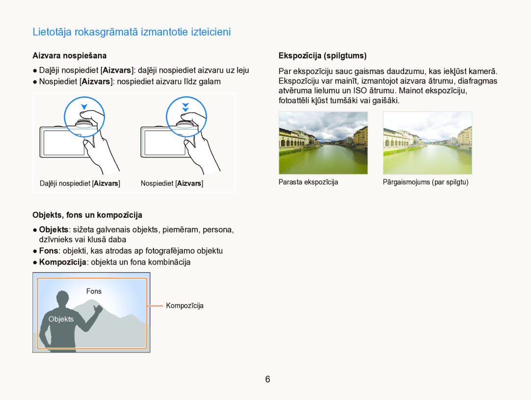 Samsung EC-ST5000BPARU, EC-ST5000BPBRU manual Lietotāja rokasgrāmatā izmantotie izteicieni, Aizvara nospiešana 