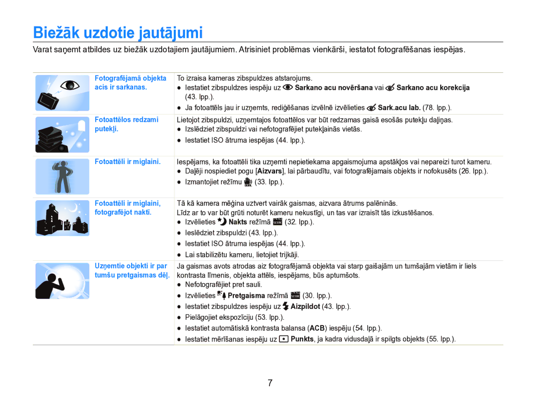 Samsung EC-ST5000BPBRU, EC-ST5000BPARU manual Biežāk uzdotie jautājumi, Sarkano acu korekcija, Sark.acu lab . lpp 