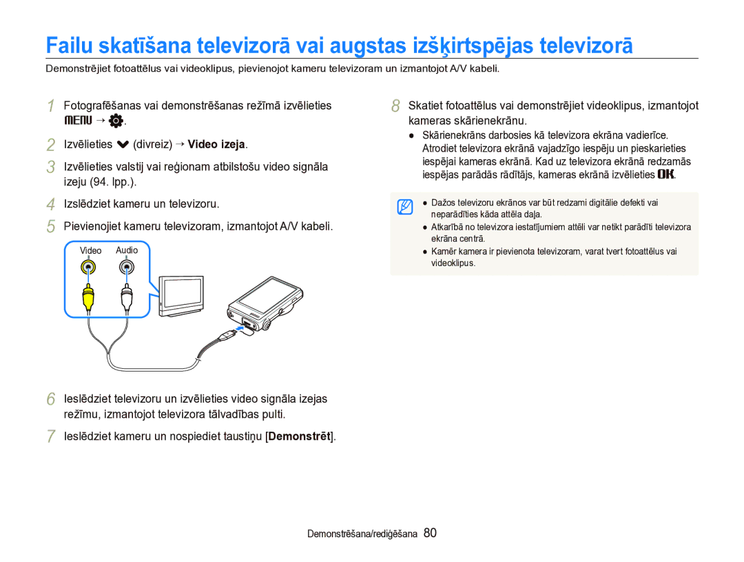 Samsung EC-ST5000BPARU, EC-ST5000BPBRU Izvēlieties . divreiz “ Video izeja, Izeju 94. lpp, Izslēdziet kameru un televizoru 