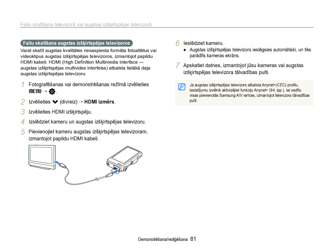 Samsung EC-ST5000BPBRU, EC-ST5000BPARU manual Failu skatīšana augstas izšķirtspējas televizoros 