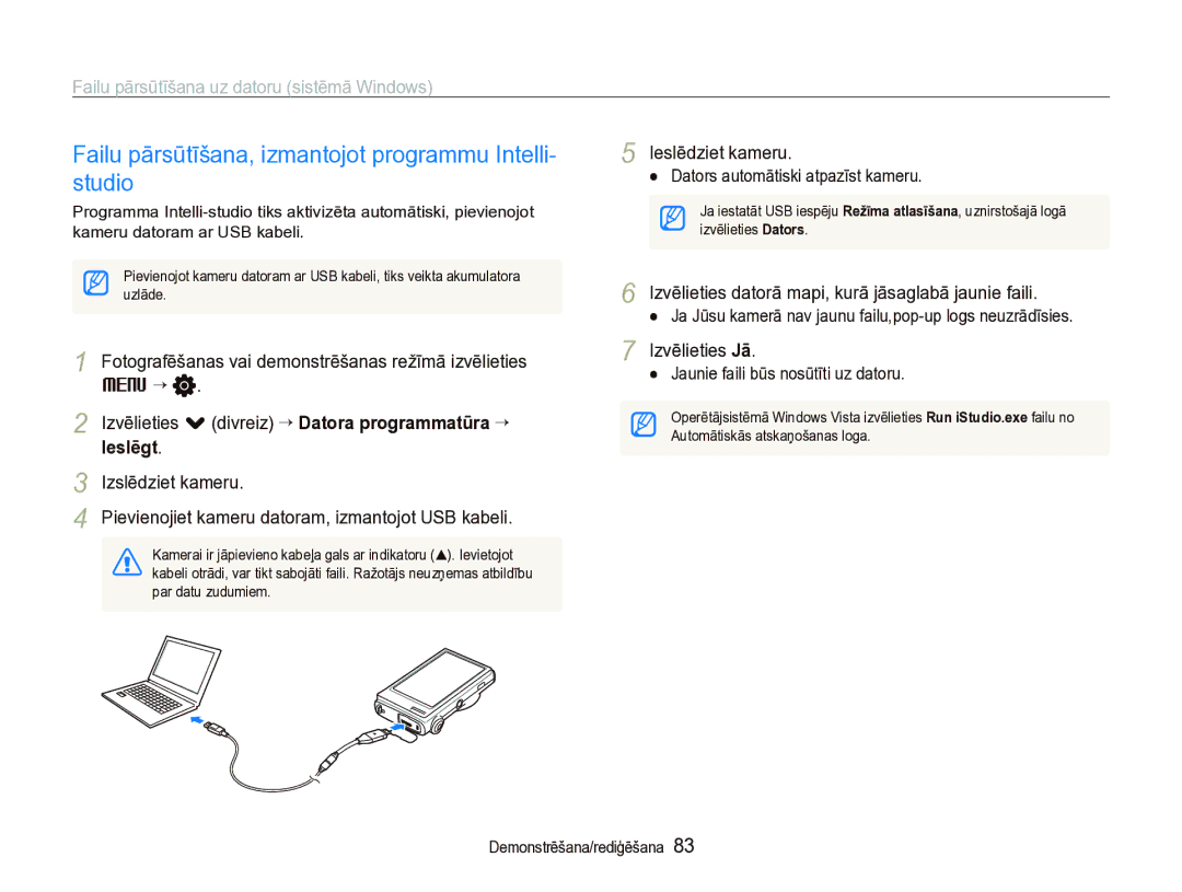 Samsung EC-ST5000BPBRU, EC-ST5000BPARU manual Failu pārsūtīšana, izmantojot programmu Intelli- studio 