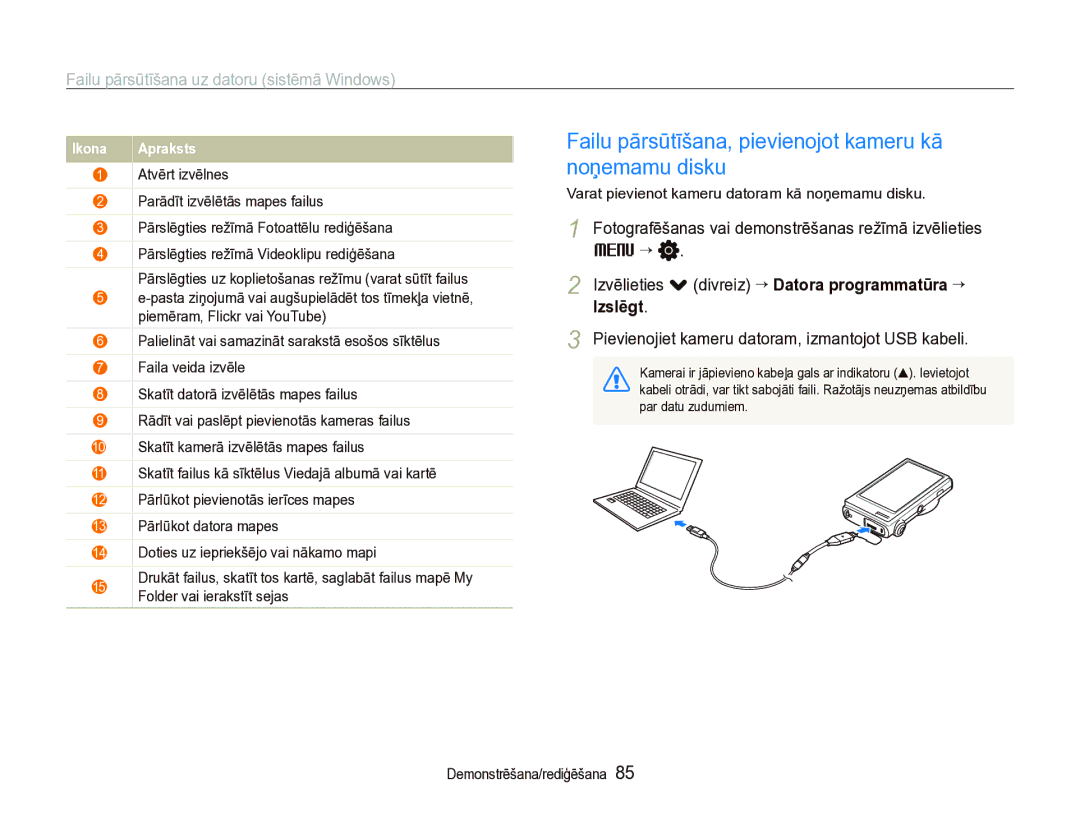 Samsung EC-ST5000BPBRU, EC-ST5000BPARU manual Failu pārsūtīšana, pievienojot kameru kā noņemamu disku 