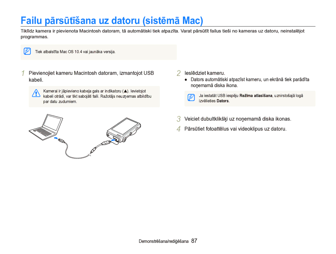 Samsung EC-ST5000BPBRU, EC-ST5000BPARU manual Failu pārsūtīšana uz datoru sistēmā Mac 