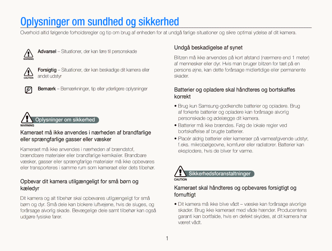 Samsung EC-ST500ZBPUE2, EC-ST500ZBPRE2, EC-ST5000BPAE2 Oplysninger om sundhed og sikkerhed, Undgå beskadigelse af synet 