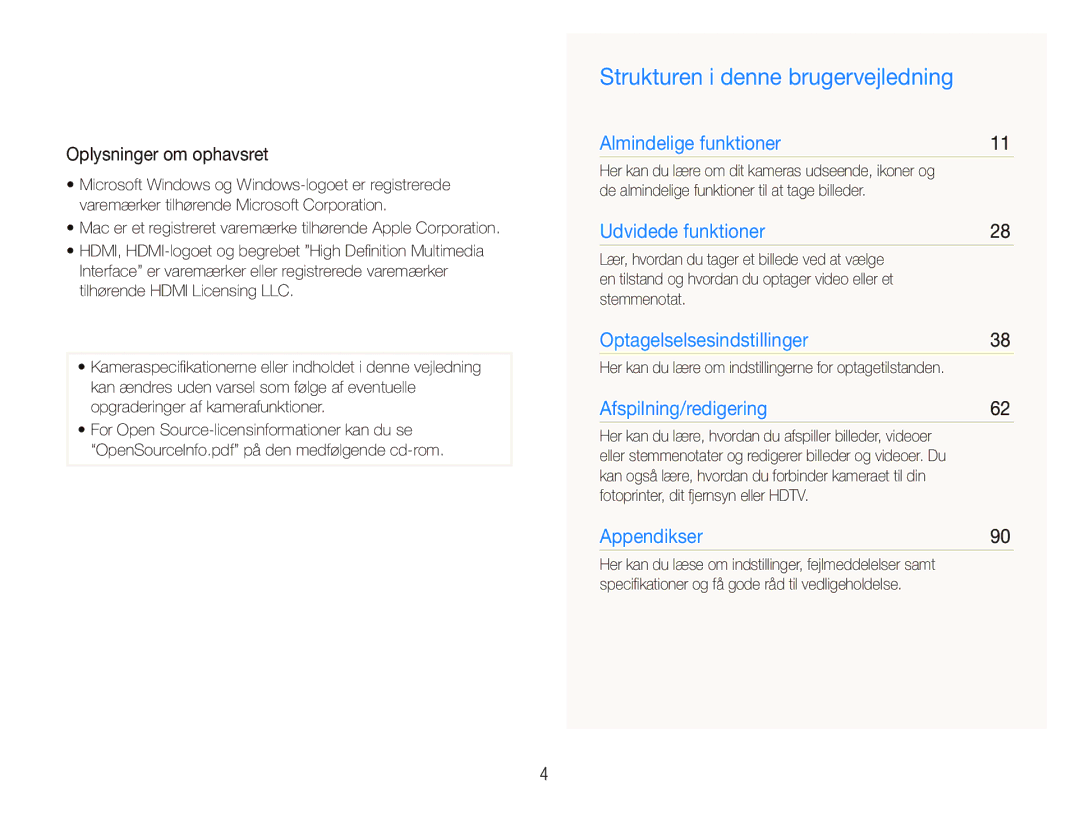 Samsung EC-ST500ZBPRE2 Strukturen i denne brugervejledning, Oplysninger om ophavsret, Fotoprinter, dit fjernsyn eller Hdtv 