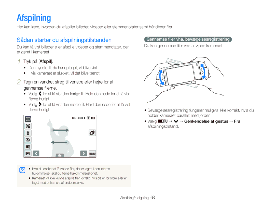 Samsung EC-ST500ZBPSE2 manual Afspilning, Sådan starter du afspilningstilstanden, Tryk på Afspil, Er gemt i kameraet 