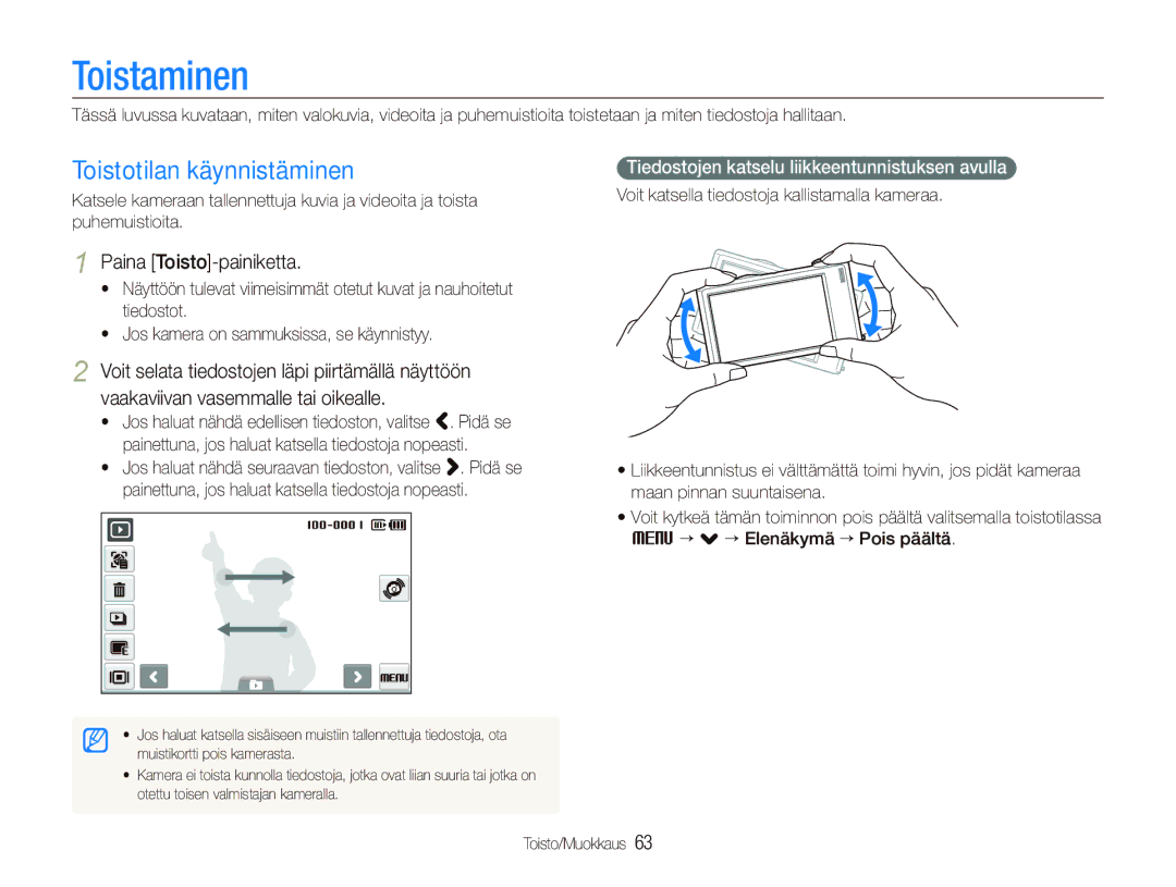 Samsung EC-ST500ZBPSE2, EC-ST500ZBPRE2 Toistaminen, Toistotilan käynnistäminen, Paina Toisto-painiketta, Toisto/Muokkaus 