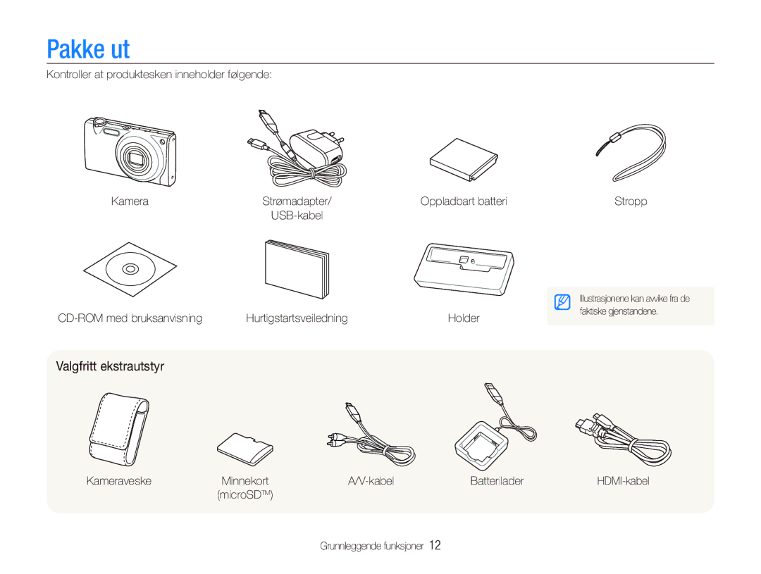 Samsung EC-ST5000BPBE2, EC-ST500ZBPRE2, EC-ST5000BPAE2, EC-ST500ZBPUE2, EC-ST500ZBPSE2 manual Pakke ut, Valgfritt ekstrautstyr 