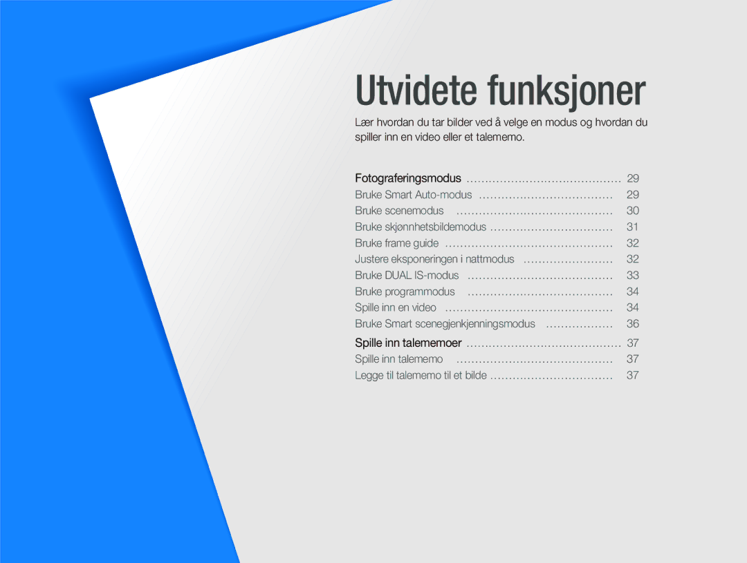 Samsung EC-ST500ZBPSE2, EC-ST500ZBPRE2, EC-ST5000BPAE2, EC-ST500ZBPUE2, EC-ST5000BPBE2 manual Utvidete funksjoner 