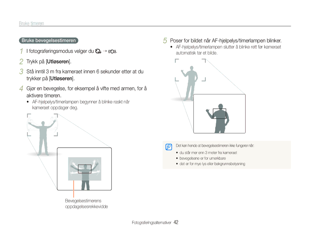 Samsung EC-ST5000BPBE2 manual Bruke timeren, Trykk på Utløseren, Poser for bildet når AF-hjelpelys/timerlampen blinker 