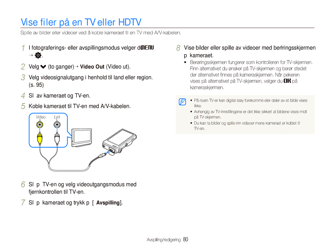 Samsung EC-ST5000BPAE2, EC-ST500ZBPRE2, EC-ST500ZBPUE2, EC-ST5000BPBE2, EC-ST500ZBPSE2 manual Vise ﬁler på en TV eller Hdtv 