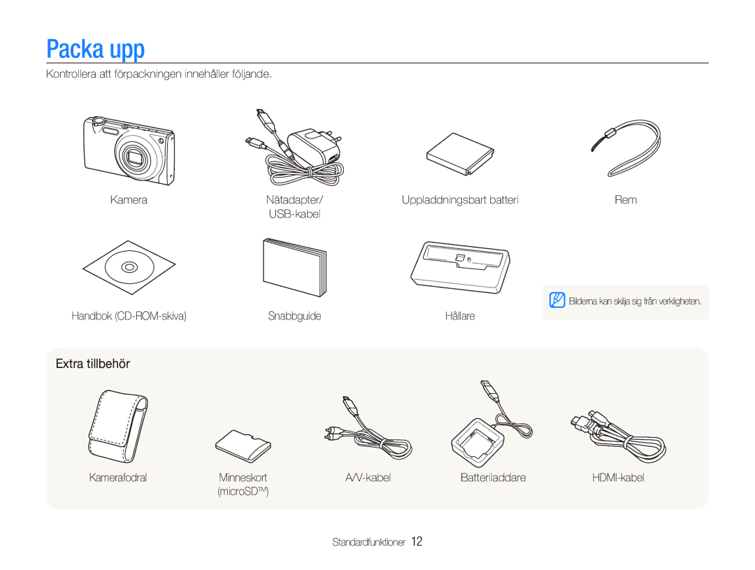 Samsung EC-ST5000BPBE2, EC-ST500ZBPRE2, EC-ST5000BPAE2, EC-ST500ZBPUE2, EC-ST500ZBPSE2 manual Packa upp, Extra tillbehör 