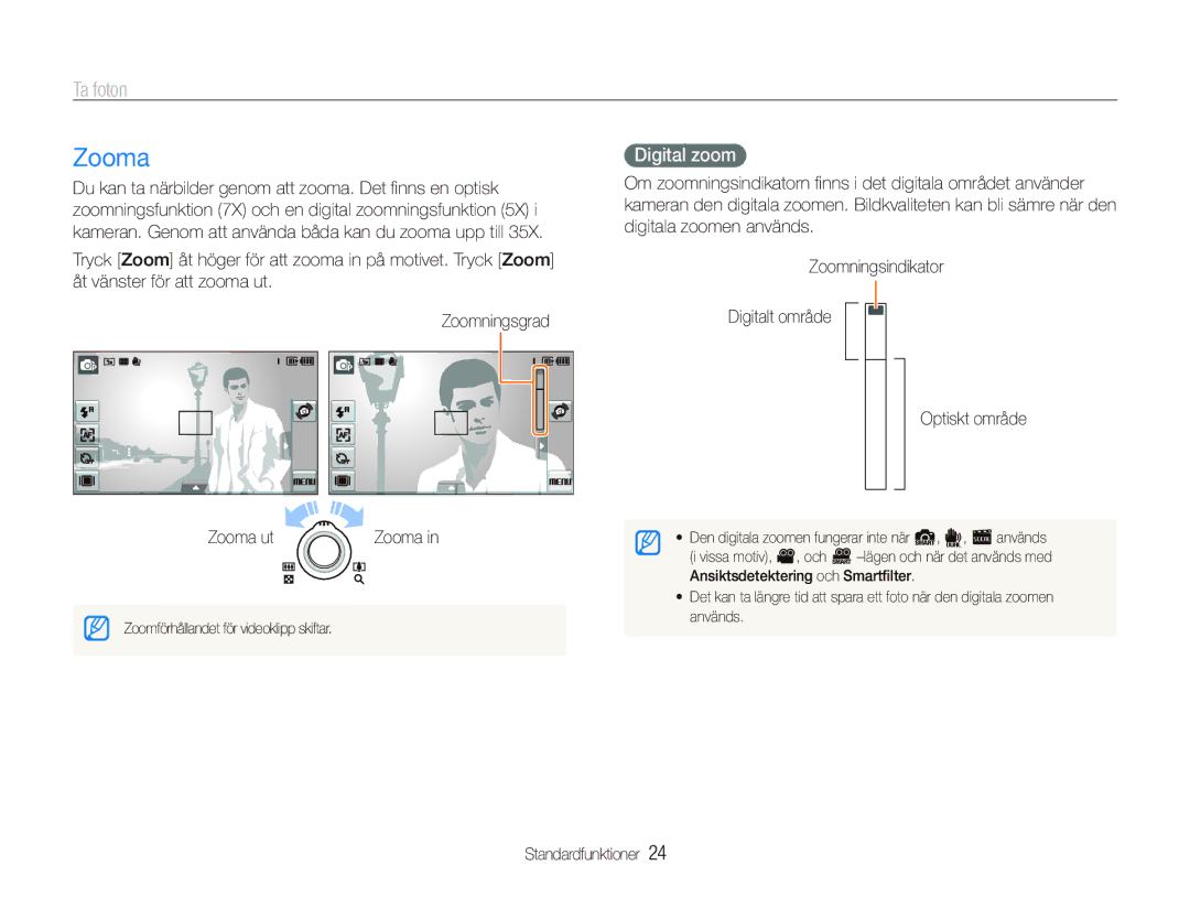 Samsung EC-ST500ZBPRE2, EC-ST5000BPAE2, EC-ST500ZBPUE2, EC-ST5000BPBE2, EC-ST500ZBPSE2 manual Zooma, Ta foton, Digital zoom 