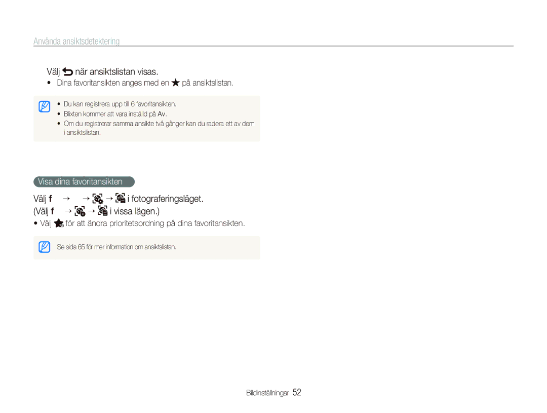 Samsung EC-ST5000BPBE2, EC-ST500ZBPRE2, EC-ST5000BPAE2 manual Välj när ansiktslistan visas, Visa dina favoritansikten 