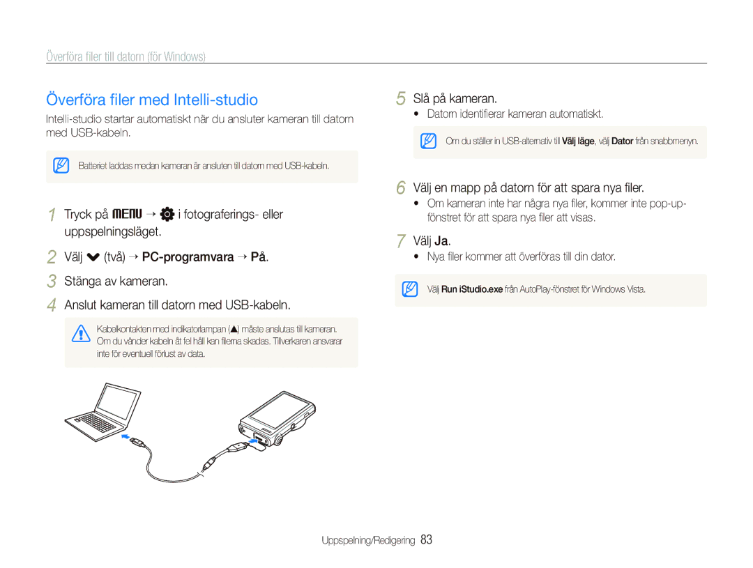 Samsung EC-ST500ZBPSE2, EC-ST500ZBPRE2 manual Överföra ﬁler med Intelli-studio, Överföra ﬁler till datorn för Windows 