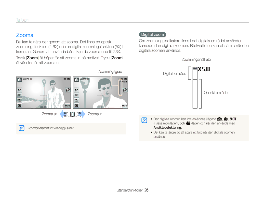 Samsung EC-ST500ZBPSE2, EC-ST500ZBPRE2, EC-ST510ZBPSE2, EC-ST500ZBPUE2 manual Zooma, Ta foton, Digital zoom 