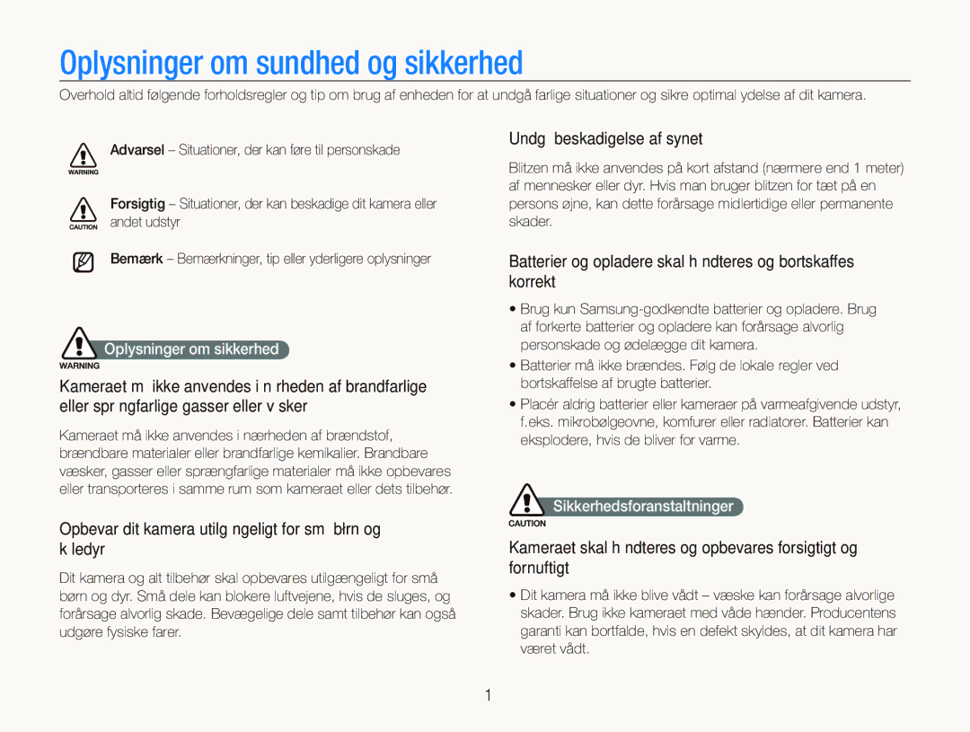 Samsung EC-ST500ZBPUE2, EC-ST500ZBPRE2, EC-ST510ZBPSE2 Oplysninger om sundhed og sikkerhed, Undgå beskadigelse af synet 