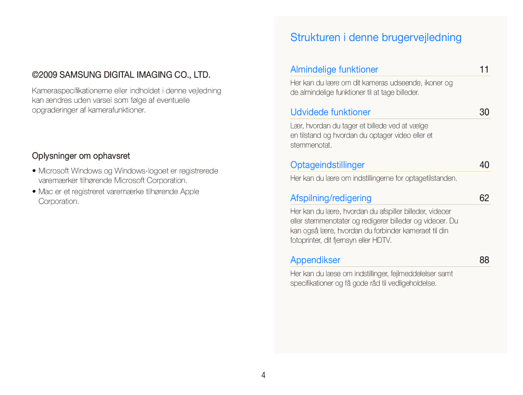 Samsung EC-ST510ZBPSE2 Strukturen i denne brugervejledning, Oplysninger om ophavsret, Fotoprinter, dit fjernsyn eller Hdtv 