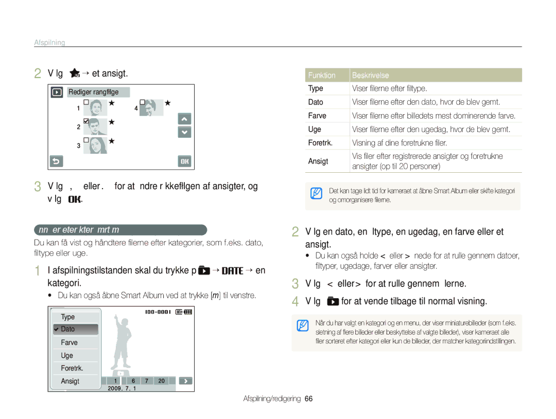 Samsung EC-ST500ZBPSE2, EC-ST500ZBPRE2 manual Vælg “ et ansigt, Afspilningstilstanden skal du trykke på “ “ en kategori 