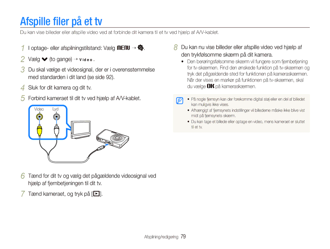 Samsung EC-ST500ZBPRE2, EC-ST510ZBPSE2, EC-ST500ZBPUE2, EC-ST500ZBPSE2 Afspille ﬁler på et tv, Du vælge på kameraskærmen 