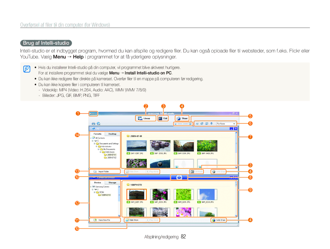 Samsung EC-ST500ZBPSE2, EC-ST500ZBPRE2, EC-ST510ZBPSE2, EC-ST500ZBPUE2 manual Brug af Intelli-studio 