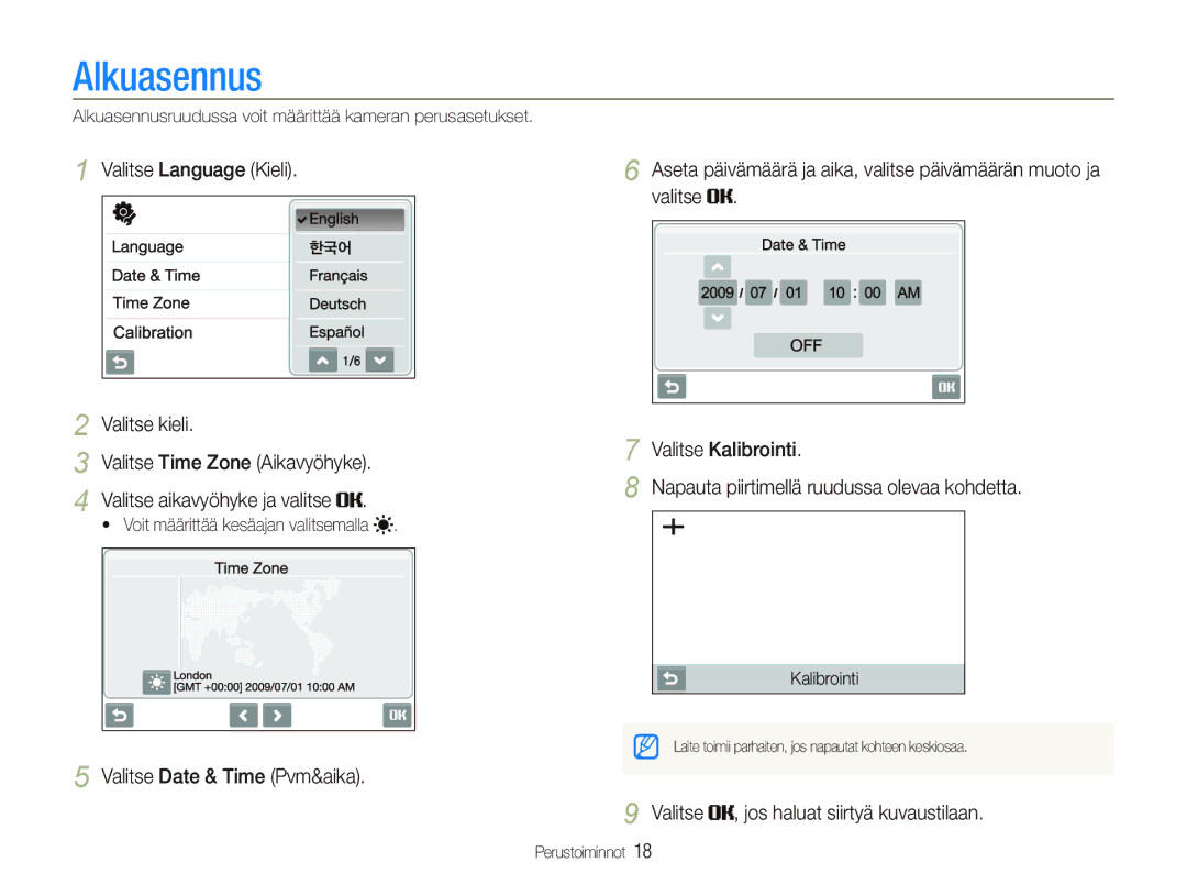 Samsung EC-ST500ZBPSE2, EC-ST500ZBPRE2, EC-ST510ZBPSE2, EC-ST500ZBPUE2 manual Alkuasennus, Valitse Language Kieli 