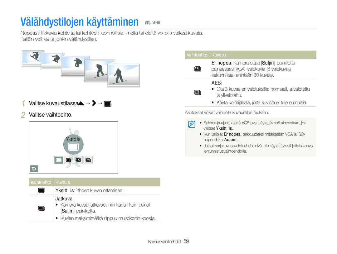 Samsung EC-ST500ZBPRE2, EC-ST510ZBPSE2 Välähdystilojen käyttäminen p s, Valitse kuvaustilassa f “ “ Valitse vaihtoehto 