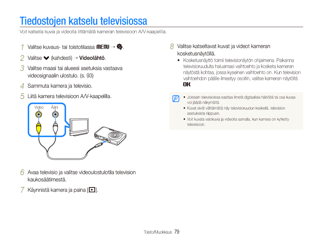 Samsung EC-ST500ZBPRE2, EC-ST510ZBPSE2, EC-ST500ZBPUE2, EC-ST500ZBPSE2 manual Tiedostojen katselu televisiossa 