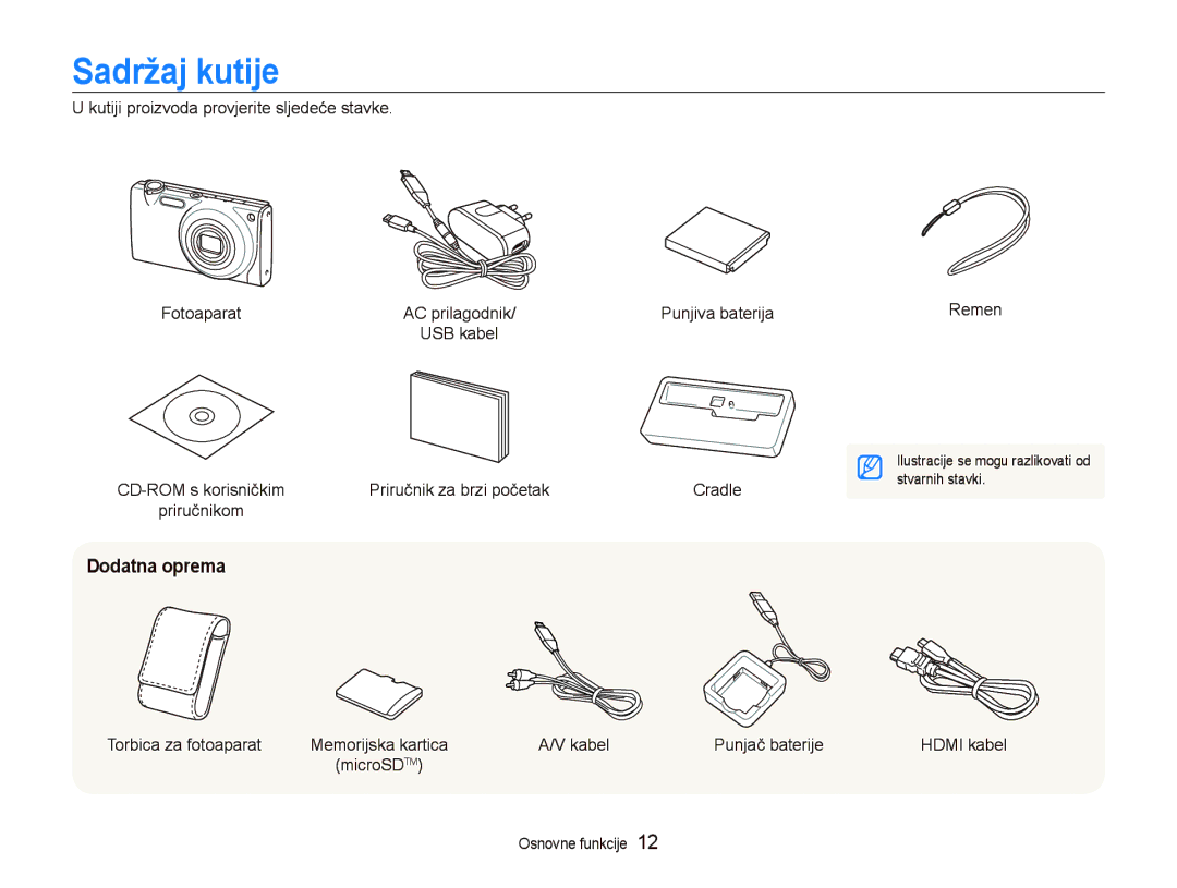 Samsung EC-ST500ZBPSE3, EC-ST500ZBPRE3, EC-ST500ZBPUE3, EC-ST5000BPBE3, EC-ST5000BPAE3 manual Sadržaj kutije, Dodatna oprema 