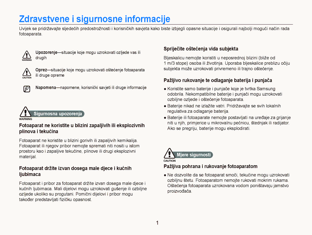 Samsung EC-ST500ZBPUE3, EC-ST500ZBPRE3 manual Zdravstvene i sigurnosne informacije, Spriječite oštećenja vida subjekta 