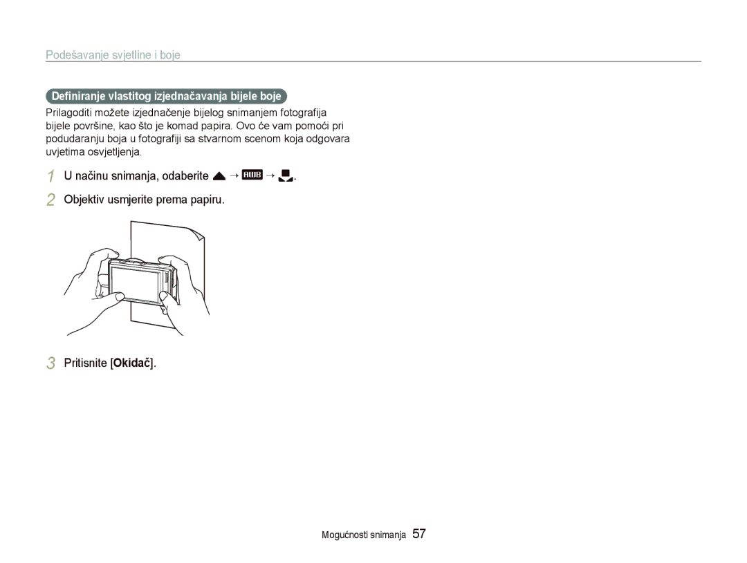 Samsung EC-ST5000BPAE3, EC-ST500ZBPRE3, EC-ST500ZBPSE3, EC-ST500ZBPUE3 manual Deﬁniranje vlastitog izjednačavanja bijele boje 