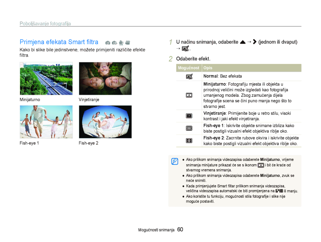 Samsung EC-ST500ZBPSE3, EC-ST500ZBPRE3, EC-ST500ZBPUE3 manual Primjena efekata Smart ﬁltra a p d, Poboljšavanje fotograﬁja 