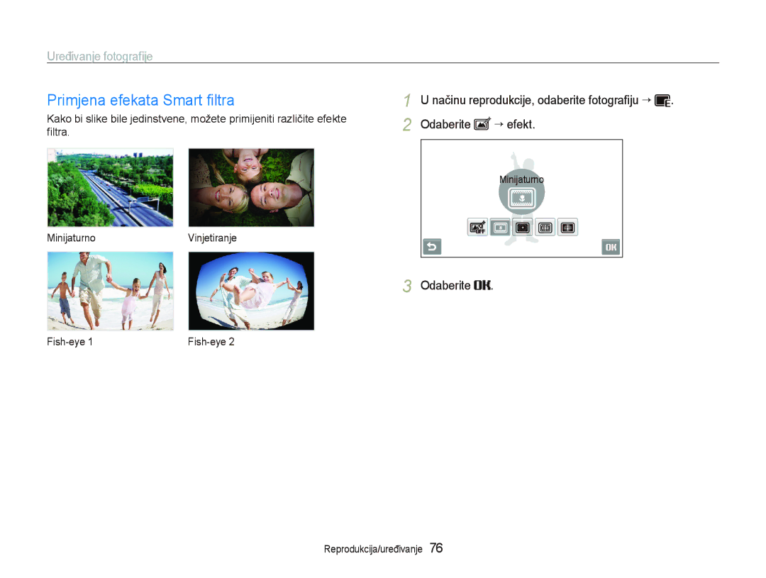 Samsung EC-ST5000BPOE3, EC-ST500ZBPRE3, EC-ST500ZBPSE3, EC-ST500ZBPUE3 manual Primjena efekata Smart ﬁltra, Odaberite ““efekt 