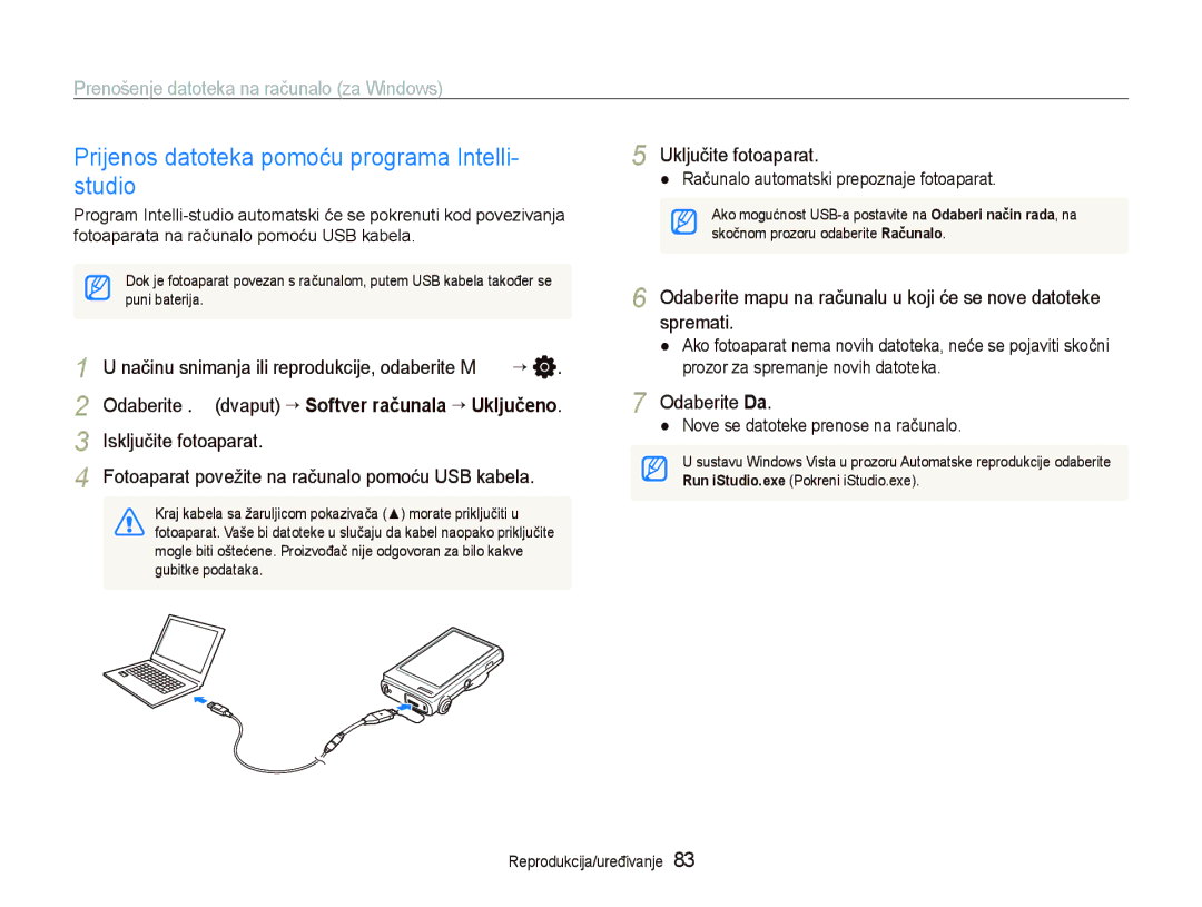 Samsung EC-ST500ZBPRE3 manual Prijenos datoteka pomoću programa Intelli- studio, Prenošenje datoteka na računalo za Windows 