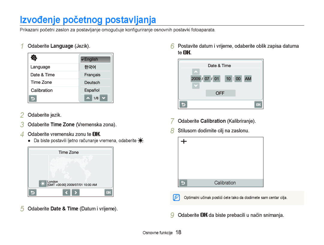 Samsung EC-ST500ZBPSE3, EC-ST500ZBPRE3, EC-ST500ZBPUE3 manual Izvođenje početnog postavljanja, Odaberite, Calibration 