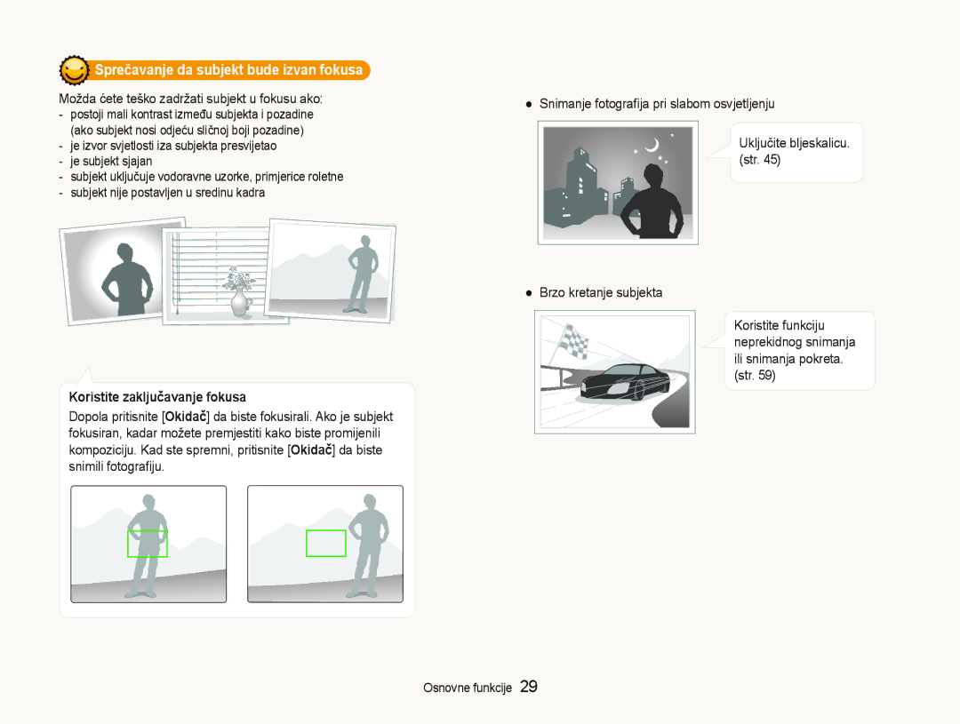 Samsung EC-ST500ZBPRE3 manual Sprečavanje da subjekt bude izvan fokusa, Možda ćete teško zadržati subjekt u fokusu ako 