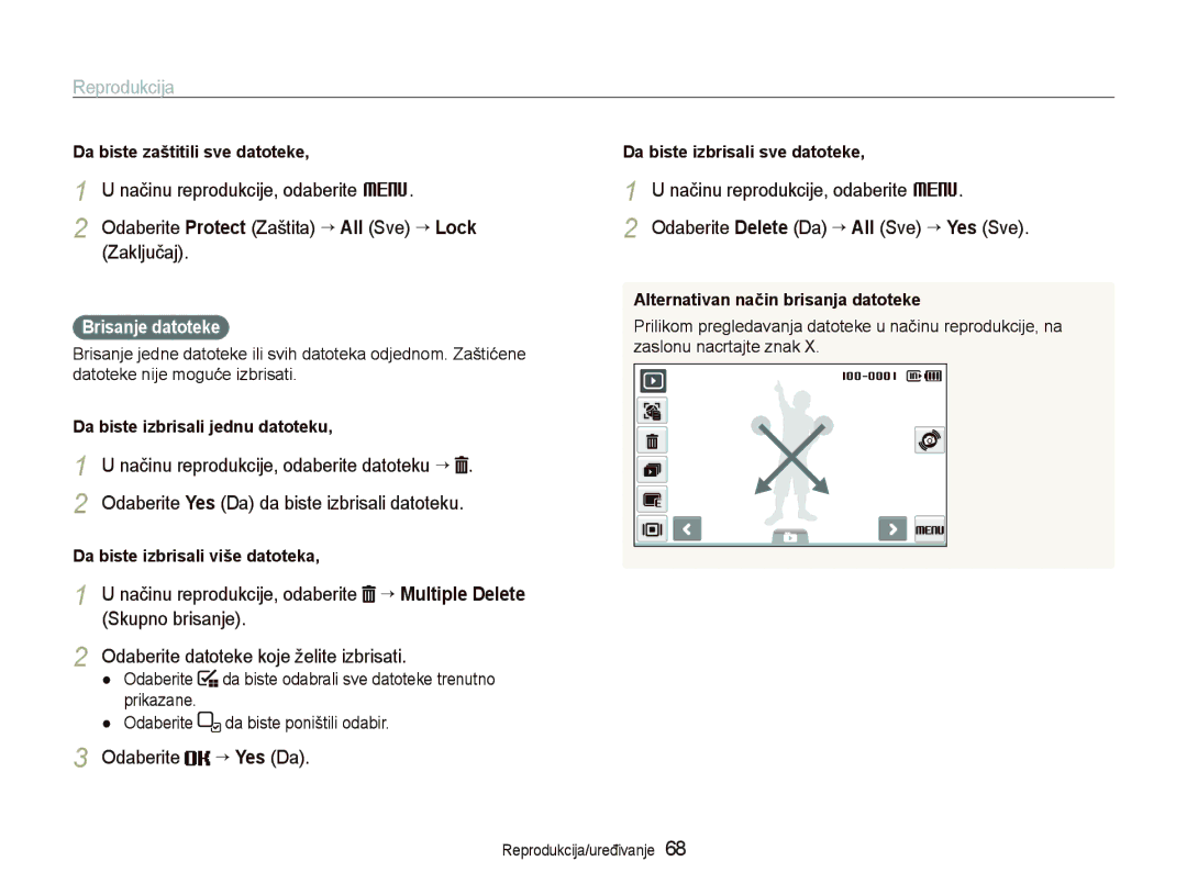 Samsung EC-ST500ZBPRE3, EC-ST500ZBPSE3 manual Načinu reprodukcije, odaberite M, Odaberite ¡ Yes Da, Brisanje datoteke 