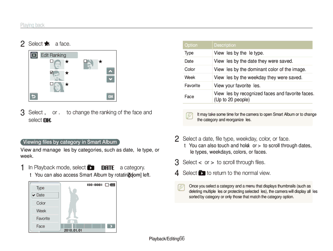 Samsung EC-ST5000BPBE2, EC-ST500ZBPRIT manual Select “ a face, Select , or . to change the ranking of the face and select 