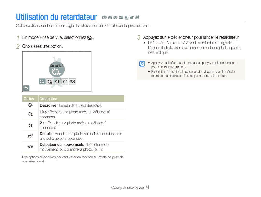 Samsung EC-ST500ZBPSFR Utilisation du retardateur S a p s d v D, Appuyez sur le déclencheur pour lancer le retardateur 