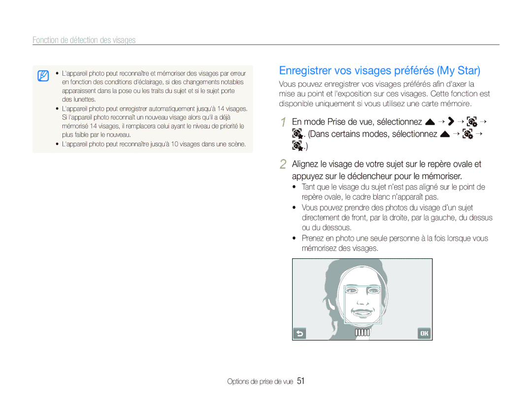 Samsung EC-ST500ZBPRIT, EC-ST500ZBASE1, EC-ST500ZBPSIT, EC-ST500ZBPSFR manual Enregistrer vos visages préférés My Star 