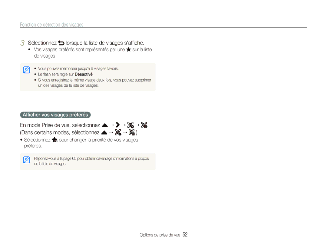 Samsung EC-ST500ZBASE1, EC-ST500ZBPRIT manual Sélectionnez lorsque la liste de visages safﬁche, Afﬁcher vos visages préférés 