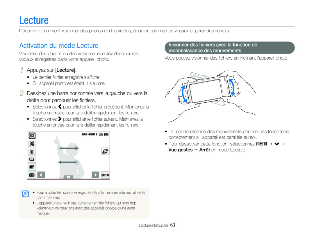 Samsung EC-ST5000BPBGS, EC-ST500ZBPRIT manual Activation du mode Lecture, Appuyez sur Lecture, Lecture/Retouche 