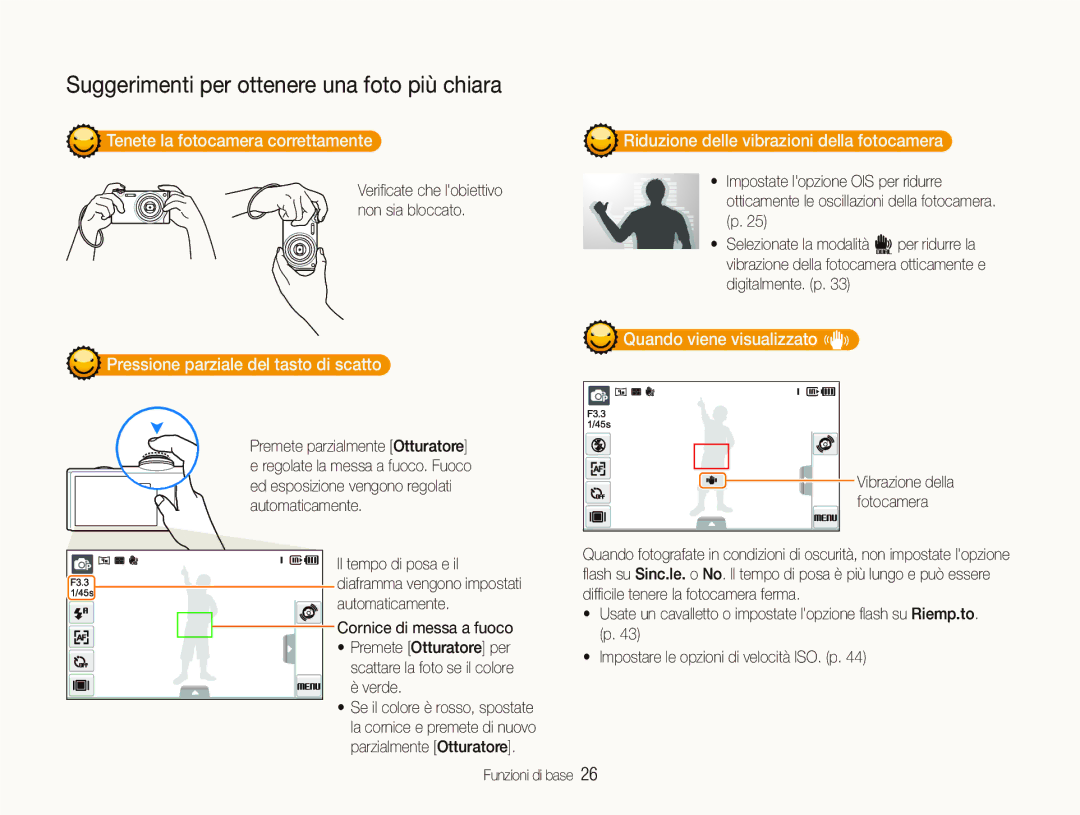 Samsung EC-ST5000BPUIT, EC-ST500ZBPRIT manual Tenete la fotocamera correttamente, Pressione parziale del tasto di scatto 