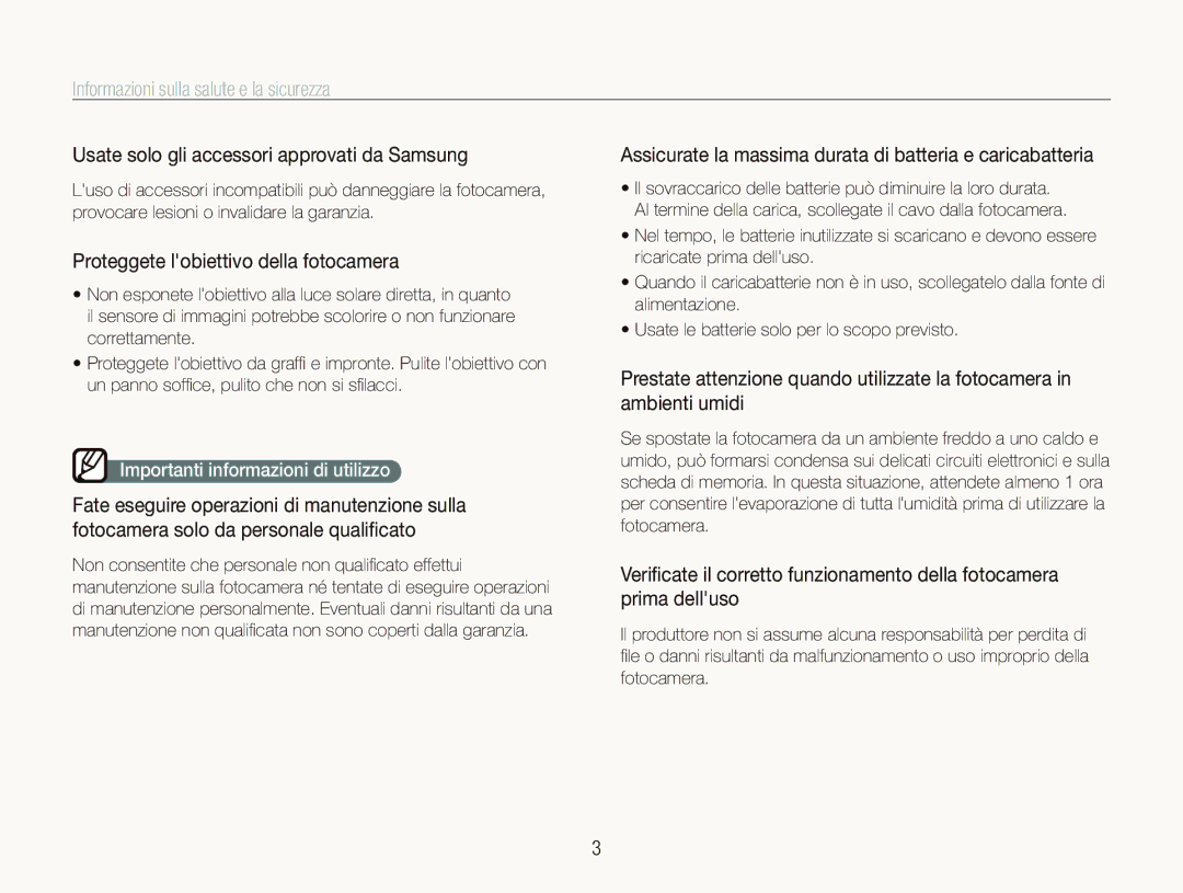 Samsung EC-ST500ZBPUIT manual Usate solo gli accessori approvati da Samsung, Proteggete lobiettivo della fotocamera 