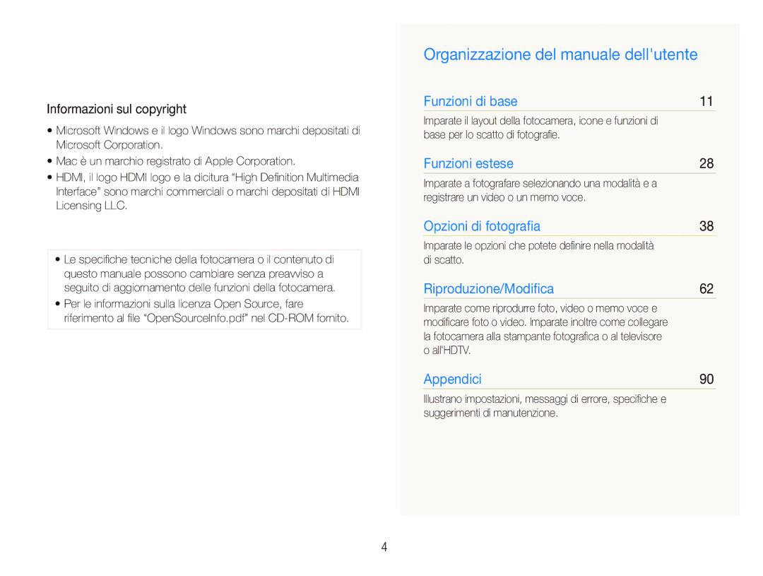 Samsung EC-ST5000BPBIT, EC-ST500ZBPRIT, EC-ST500ZBPSIT Organizzazione del manuale dellutente, Informazioni sul copyright 