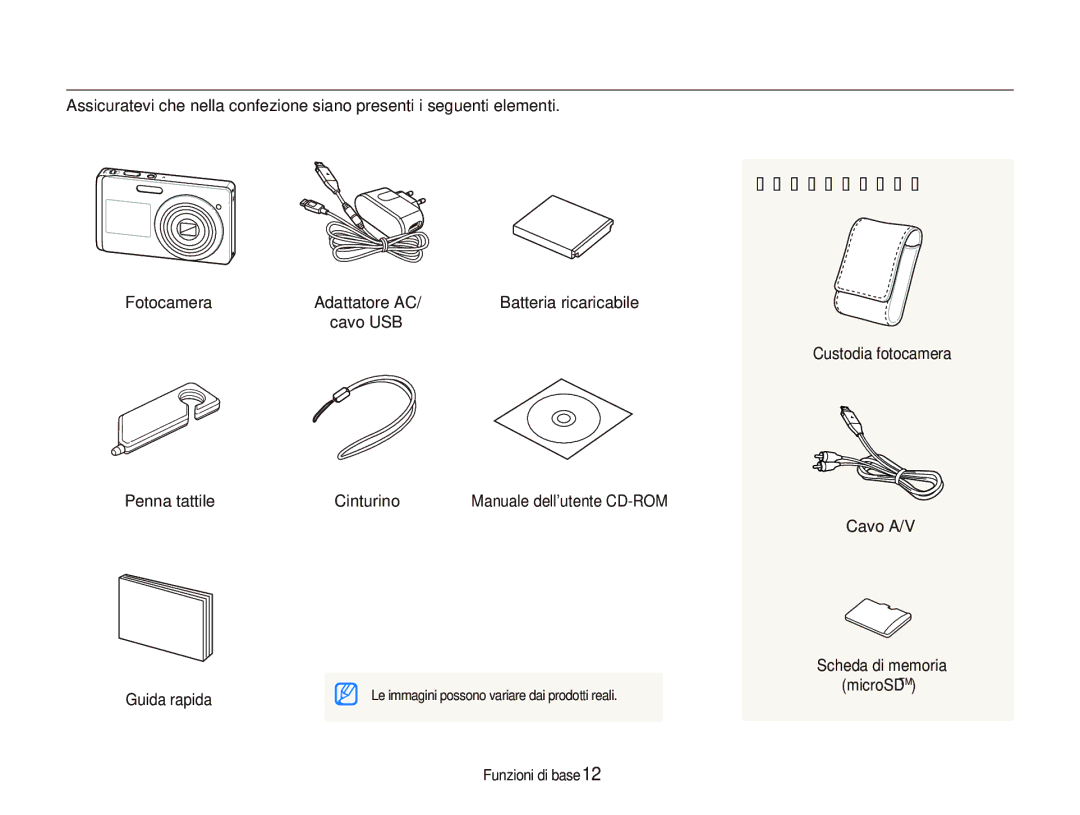 Samsung EC-ST500ZBPSIT manual Apertura dellimballaggio, Optional accessories, Penna tattile Cinturino, Guida rapida 