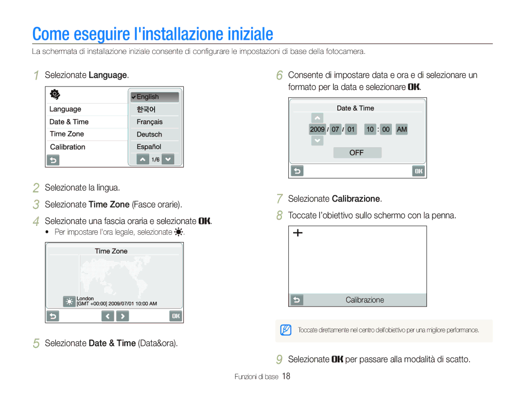 Samsung EC-ST500ZBPUIT manual Come eseguire linstallazione iniziale, Selezionate per passare alla modalità di scatto 